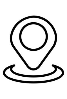 Outline GPS location pin with radius indicator. Line art map marker showing area or proximity. Navigation symbol with pin and surrounding arcs. vector