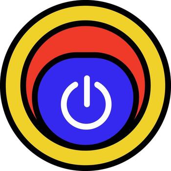 Stylish power button icon with primary colors featuring concentric circles and a white power symbol vector