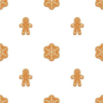 Seamless holiday pattern of gingerbread cookies. Gingerbread man and snowflake. Pattern for wrapping paper. Holiday background for decor vector