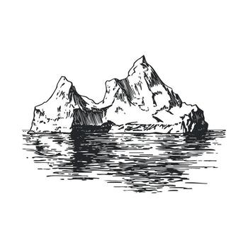 Iceberg floating in the ocean with a detailed sketch design vector