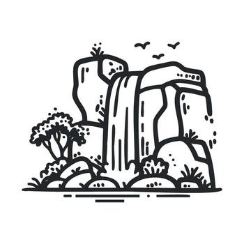 Waterfall landscape with rocks and trees in natural setting vector