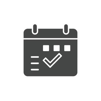 Calendar with a checkmark solid icon for event planning and task scheduling success vector