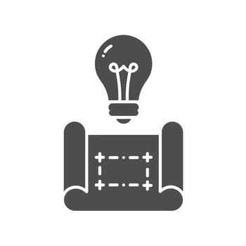 Innovative architectural idea with a lightbulb over a blueprint for creative design vector