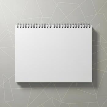 Blank spiral bound notebook open flat showing empty pages isolated on white background photo