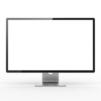 Modern flat screen computer monitor with a blank white display isolated on white background photo