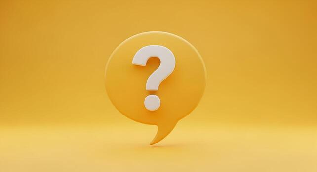 White question mark symbol in a yellow speech bubble on a yellow background, representing uncertainty, inquiry, question, and query photo
