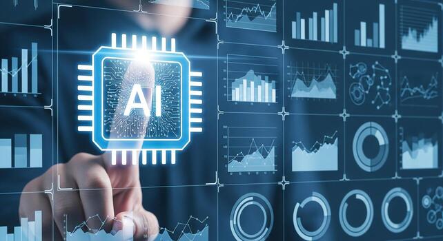 persona interactuando con ai pastilla interfaz demostración datos analítica y futurista tecnología foto