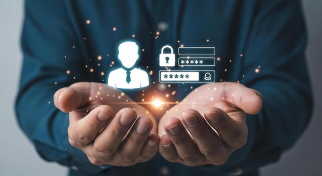 Person holding digital ID password and security information cybersecurity concept digital security data protection privacy secure access online safety network security internet security digital identi photo