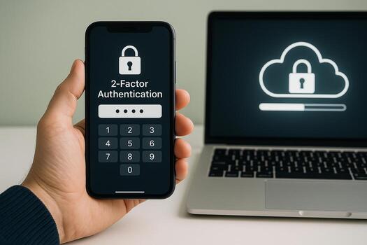 Person authenticating with 2factor authentication on smartphone and laptop securing data with advanced security measures ensuring privacy and safety of digital information photo