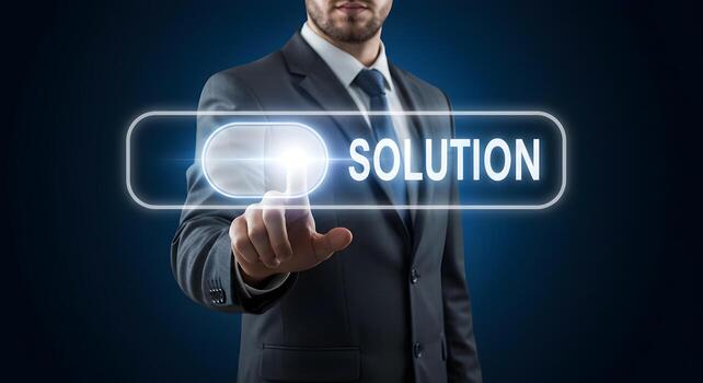 Businessman Selecting Solution on Futuristic Interface Problem Solving Digital Technology Innovation Concept photo