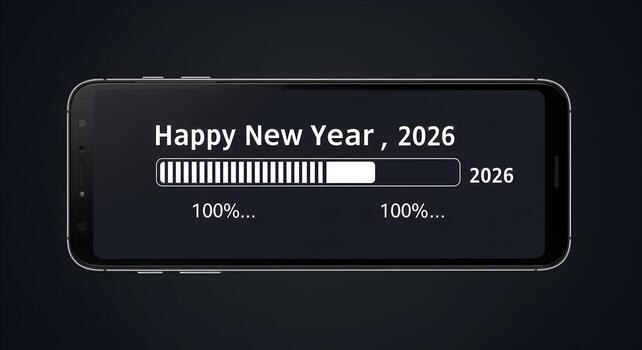Smartphone Displaying Happy New Year 2026 Loading Bar Progress Dark Background New Year Concept photo