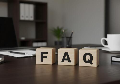 FAQ Wooden Blocks on Desk in Modern Office Setting Representing Customer Support and Solutions photo