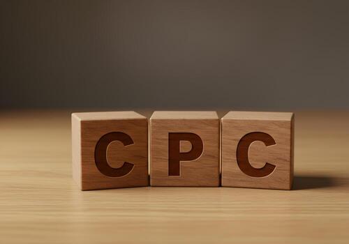 CPC acronym composed with wooden cubes on a desk representing cost per click in internet marketing and online advertising strategies This image evokes concepts of digital marketing business and financ photo