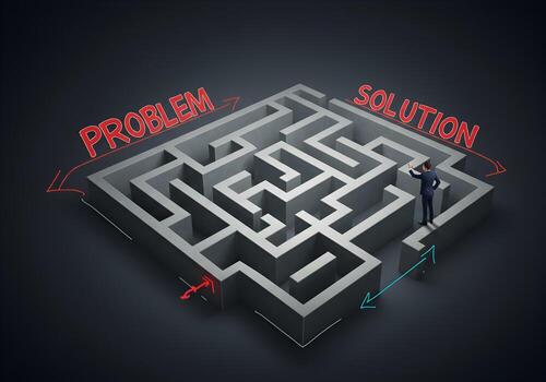 Businessman Finding a Solution A 3D Rendering of a Man Drawing a Path Out of a Complex Maze Representing ProblemSolving and Strategic Thinking in Business photo