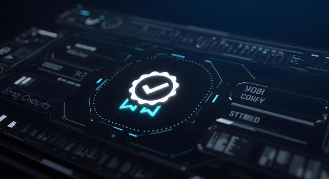 Cybersecurity Approved Seal of Approval on Futuristic Tech Interface Digital Security and Data Protection Concept photo
