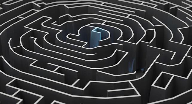 Abstract 3D rendering of a complex maze a path to success concept showcasing a challenging journey through a labyrinthine structure with a glowing exit symbolizing problemsolving and strategic thinkin photo