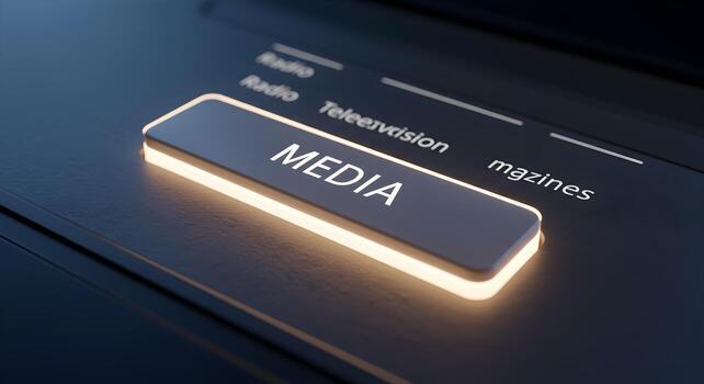 Illuminated Media Button on a Futuristic Control Panel Concept of Digital Communication and Modern Technology photo