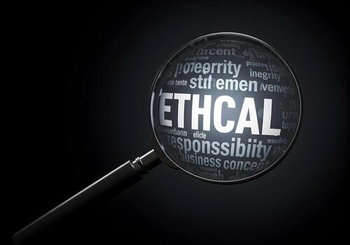 Magnifying Glass Exploring Ethical Business Concepts and Principles in a Dark Setting photo