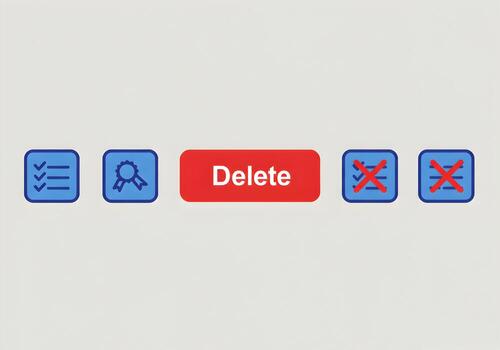 Red Delete Button with Checklist Award and Cross Icons Concept of Decision Making Confirmation and Cancellation in User Interface Design photo