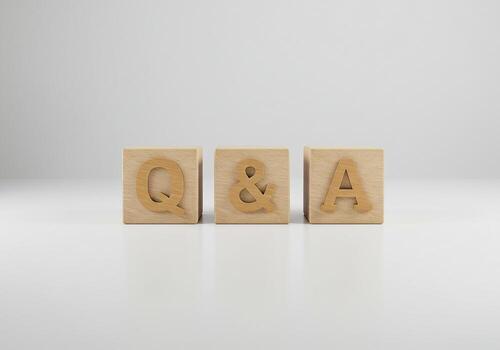 Wooden Blocks Spelling QA on White Background Questions and Answers Concept for FAQ Help Support and Communication photo