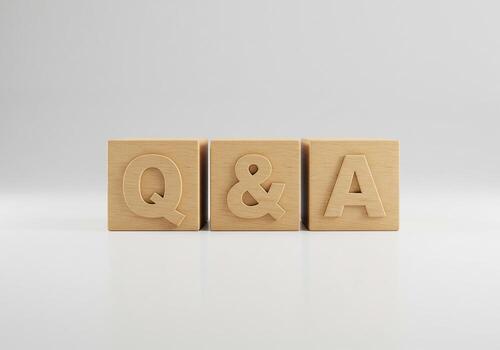 Wooden Blocks Spelling QA on White Background Questions and Answers Concept Image photo