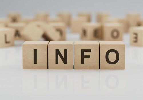 Wooden Blocks Spelling Info on White Surface with Other Letters in Background - Data Information Knowledge and Communication Concept photo