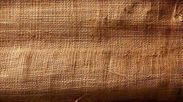alta resolución de cerca Disparo de un texturizado arpillera tela exhibiendo sus intrincado tejido y natural fibras ideal para rústico o Clásico diseño proyectos el imagen evoca un sentido de calor años y natural foto