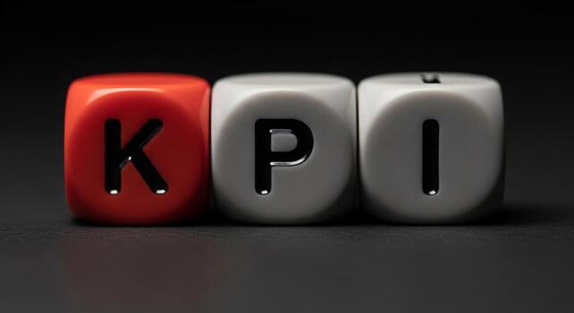 Key performance indicator concept with red and white cubes on a dark surface representing business metrics photo