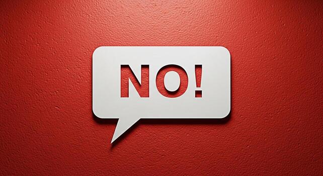 White speech bubble with the word no against a textured red background creating a negative message photo
