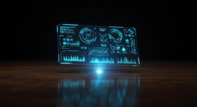 Futuristic interface panel with charts and data visualization photo