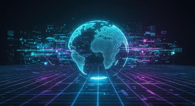 Digital world globe network connection technology background photo