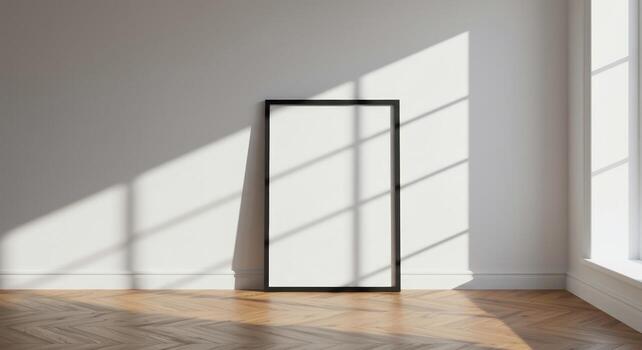 Empty frame on floor mockup for art and photography display photo