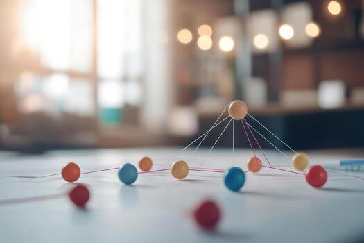 Network connection with pins and threads representation photo