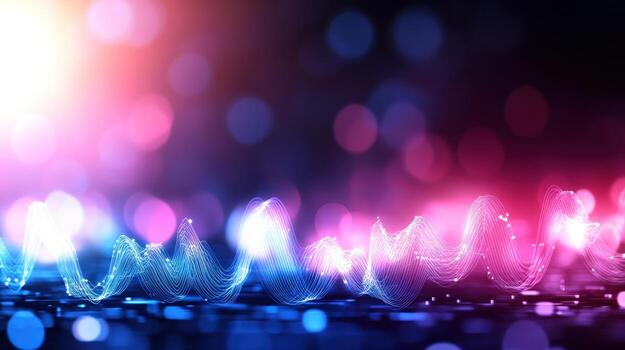 Abstract sound wave visualization with glowing light effects and modern background photo