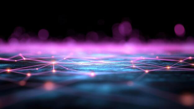 Abstract network connection with glowing nodes and lines on blue textured surface photo