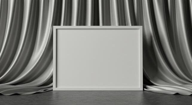 Square frame mockup display with curtain backdrop and copy space photo