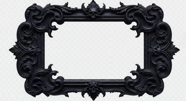 Ornate dark frame carved with skull design photo