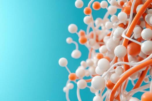 Abstract molecular structure connection on blue background with copy space photo