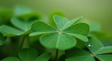 cuatro hoja trébol cerca arriba suerte y naturaleza foto