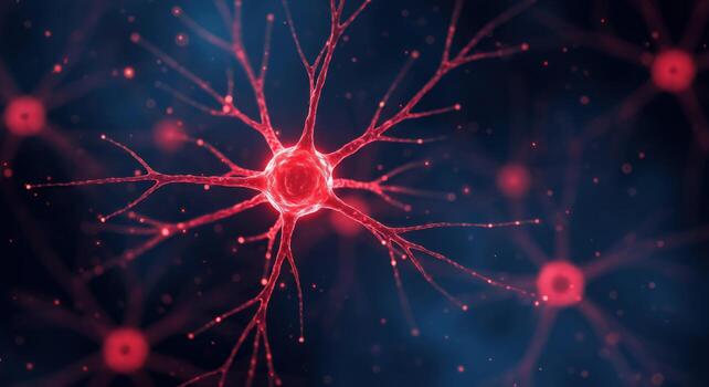 Abstract neuron cells connection red network structure photo
