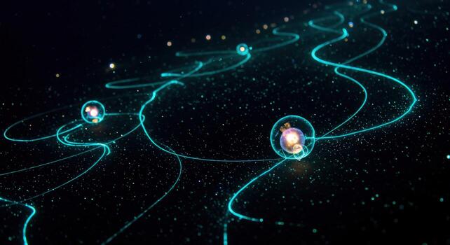 Quantum network data stream with particle connection photo