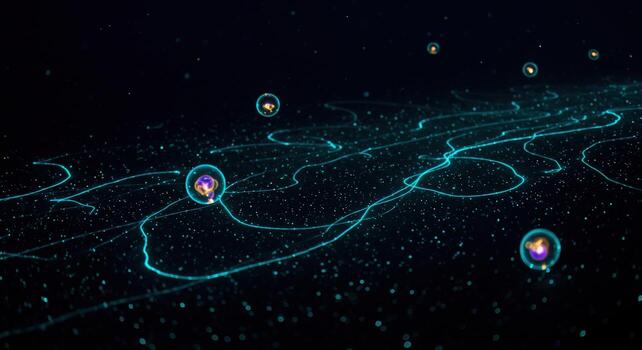 Abstract particle flow visualization technology connection futuristic background photo