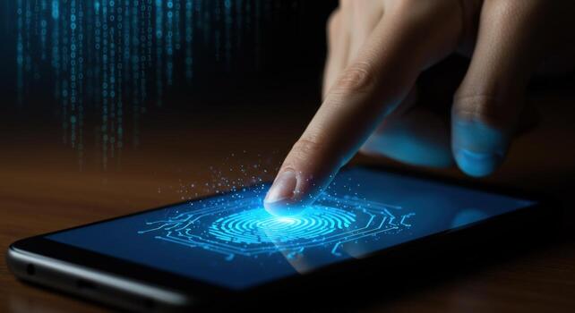 Fingerprint authentication on mobile phone for data security photo