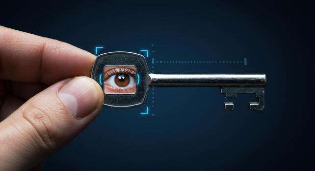 Conceptual key with eye vision scan security access photo