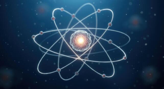 Atom model structure representation for science and technology photo