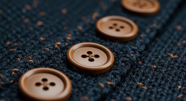 Knitted textile with buttons close up fabric detail photo