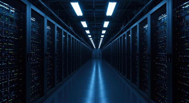 Server room data center with network racks technology and computing photo