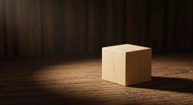 Minimalist wood cube object on rustic surface photo