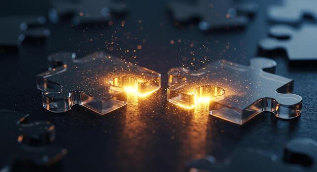 Connecting puzzle pieces symbolizing teamwork and problem solving photo