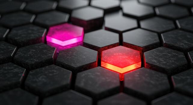 Abstract hexagonal pattern with glowing elements technology backdrop photo